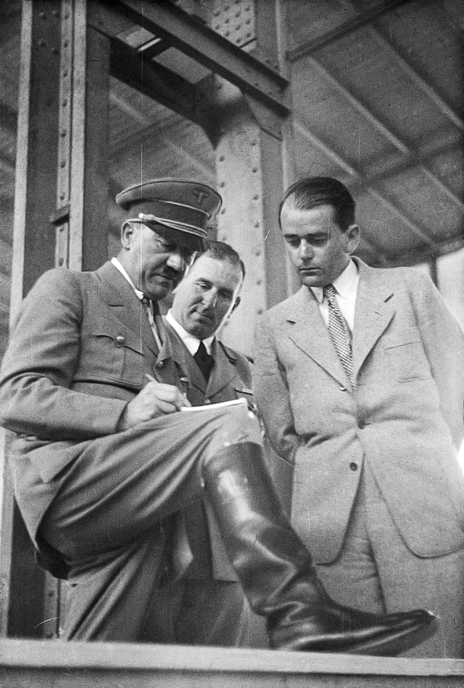 Adolf Hitler visits Nurnberg's Luitpoldhalle with Albert Speer and Willy Liebel